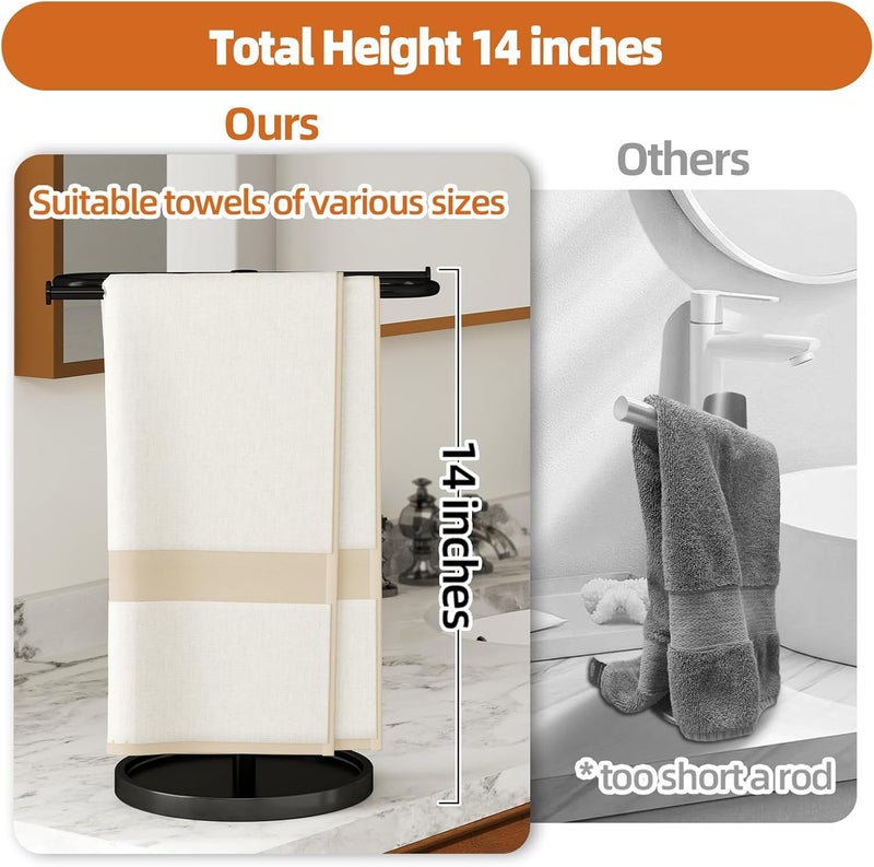 Bethom Towel Holder Stand, Stainless Steel Hand Towel Holder Rack for Bathroom Countertop, S-Shape Free Standing Towel Bar Holds 2 Towels for Kitchen Countertop, Black - Image 3
